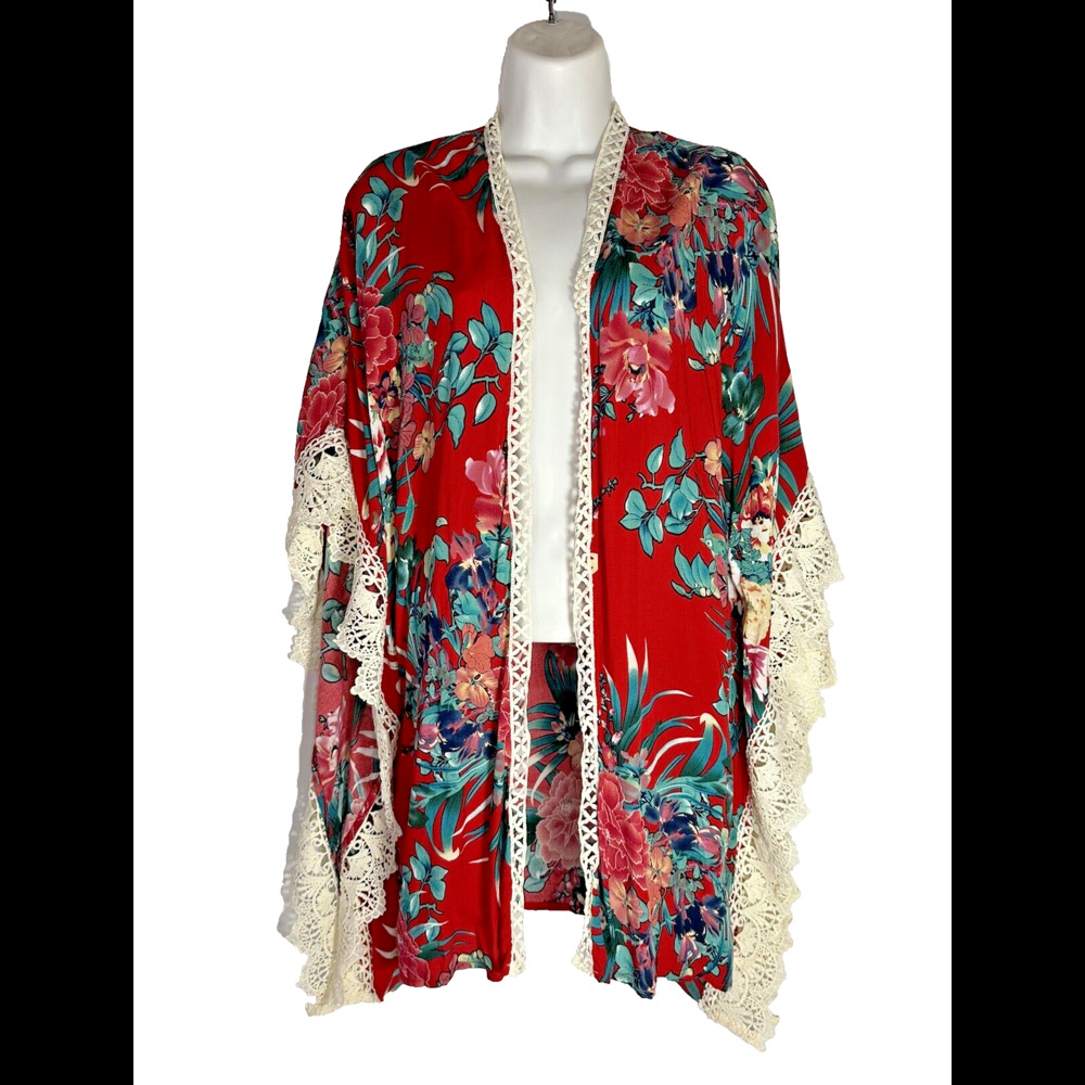 Altar'd State Small/ Medium Floral red cherry blossom Kimono Top
